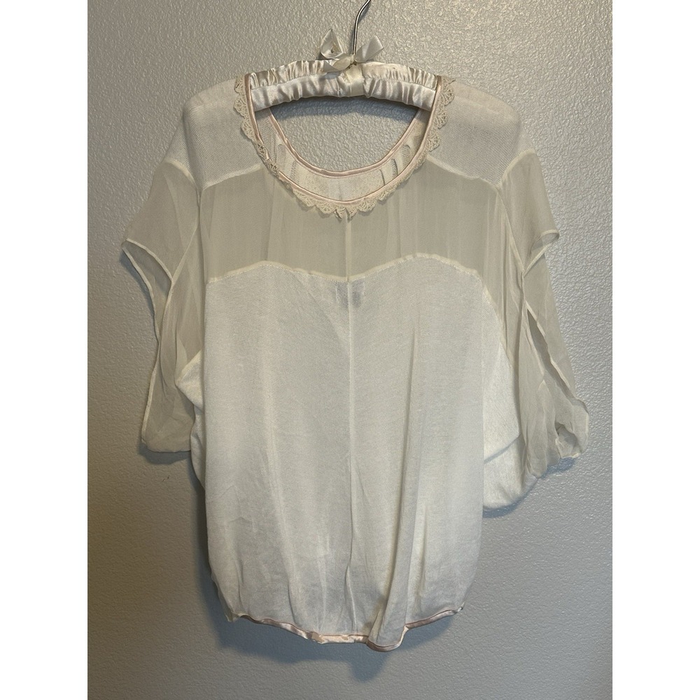 Bora Aksu's Drawer Womens S Blouse Top Ivory Lace Trim Chiffon Coquette Romantic